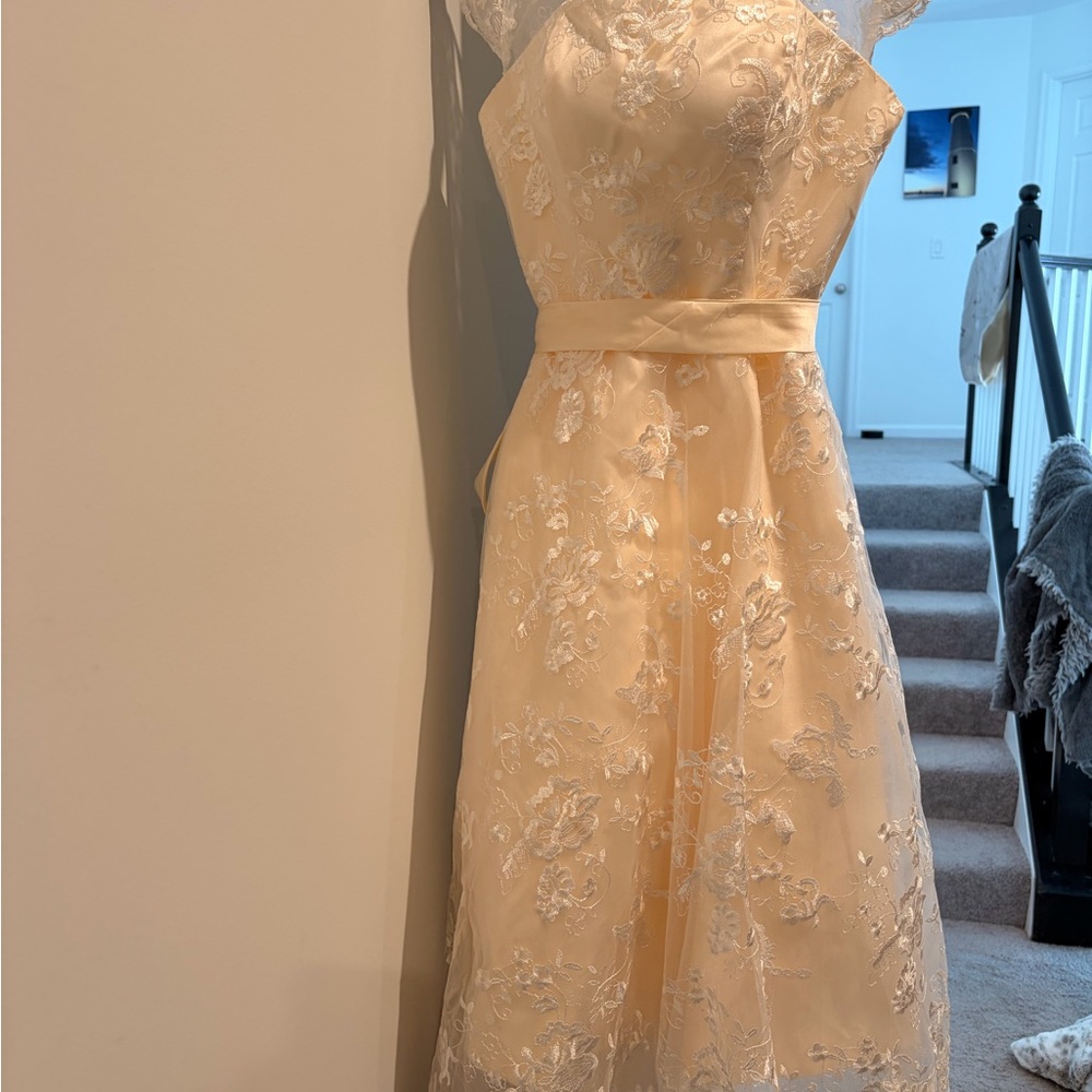 NWT-Elegant Ivory with White Lace Tea Length Wedding Dress